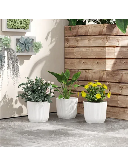 Outsunny Set of Three Ф22cm Planters - White