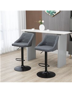HOMCOM Modern Adjustable Bar Stools Set of 2, Swivel Fabric Barstools with Footrest, Armrests and Back, for Kitchen Counter and  2
