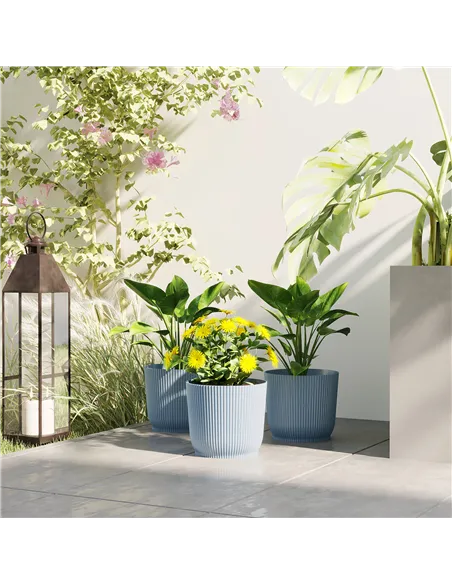 Outsunny Set of Three Ф22cm Planters - Blue