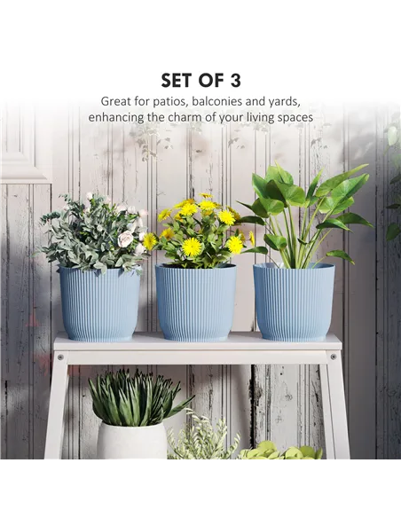 Outsunny Set of Three Ф22cm Planters - Blue