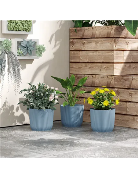 Outsunny Set of Three Ф22cm Planters - Blue