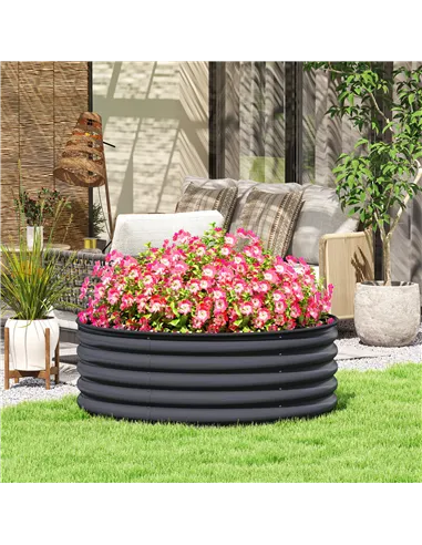 Outsunny Galvanised Raised Garden Bed with Safety Edging, Outdoor Raised Planter Box with Gloves, 120 x 120 x 43cm, Dark Grey