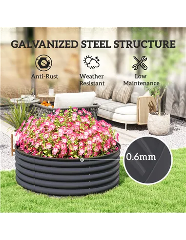 Outsunny Galvanised Raised Garden Bed with Safety Edging, Outdoor Raised Planter Box with Gloves, 120 x 120 x 43cm, Dark Grey