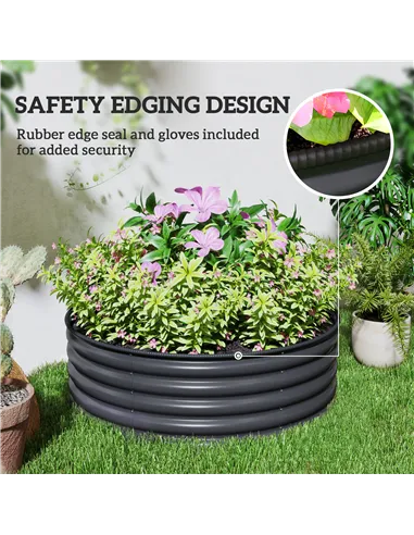 Outsunny Galvanised Raised Garden Bed with Safety Edging, Outdoor Raised Planter Box with Gloves, 120 x 120 x 43cm, Dark Grey