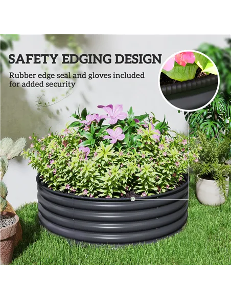Outsunny Galvanised Raised Garden Bed with Safety Edging, Outdoor Raised Planter Box with Gloves, 120 x 120 x 43cm, Dark Grey