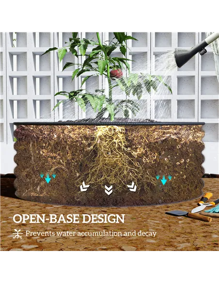 Outsunny Galvanised Raised Garden Bed with Safety Edging, Outdoor Raised Planter Box with Gloves, 120 x 120 x 43cm, Dark Grey