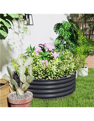 Outsunny Galvanised Raised Garden Bed with Safety Edging, Outdoor Raised Planter Box with Gloves, 120 x 120 x 43cm, Dark Grey