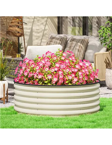 Outsunny Galvanised Raised Garden Bed with Safety Edging, Outdoor Raised Planter Box with Gloves, 120 x 120 x 43cm, Cream White