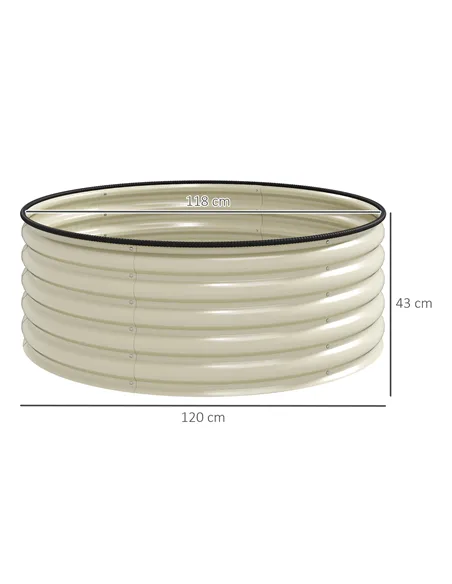 Outsunny Galvanised Raised Garden Bed with Safety Edging, Outdoor Raised Planter Box with Gloves, 120 x 120 x 43cm, Cream White