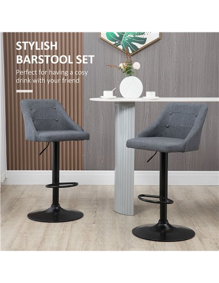 HOMCOM Modern Adjustable Bar Stools Set of 2, Swivel Fabric Barstools with Footrest, Armrests and Back, for Kitchen Counter and 