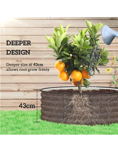 Outsunny Galvanised Raised Garden Bed with Safety Edging, Outdoor Raised Planter Box with Gloves, 120 x 120 x 43cm, Cream White