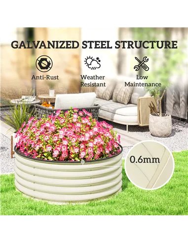 Outsunny Galvanised Raised Garden Bed with Safety Edging, Outdoor Raised Planter Box with Gloves, 120 x 120 x 43cm, Cream White