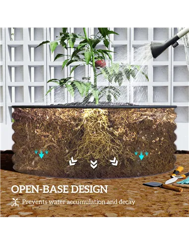 Outsunny Galvanised Raised Garden Bed with Safety Edging, Outdoor Raised Planter Box with Gloves, 120 x 120 x 43cm, Cream White