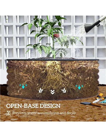 Outsunny Galvanised Raised Garden Bed with Safety Edging, Outdoor Raised Planter Box with Gloves, 120 x 120 x 43cm, Cream White