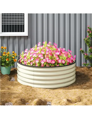 Outsunny Galvanised Raised Garden Bed with Safety Edging, Outdoor Raised Planter Box with Gloves, 120 x 120 x 43cm, Cream White