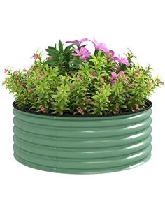Outsunny Galvanised Raised Garden Bed with Safety Edging, Outdoor Raised Planter Box with Gloves, 120 x 120 x 43cm, Light Green