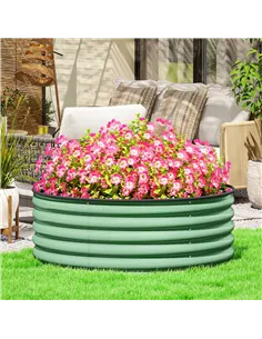Outsunny Galvanised Raised Garden Bed with Safety Edging, Outdoor Raised Planter Box with Gloves, 120 x 120 x 43cm, Light Green 2