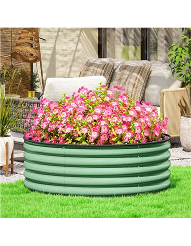 Outsunny Galvanised Raised Garden Bed with Safety Edging, Outdoor Raised Planter Box with Gloves, 120 x 120 x 43cm, Light Green