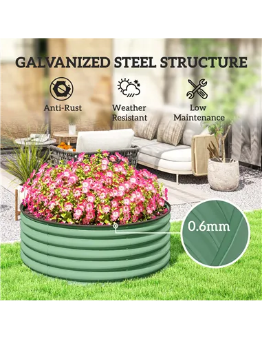 Outsunny Galvanised Raised Garden Bed with Safety Edging, Outdoor Raised Planter Box with Gloves, 120 x 120 x 43cm, Light Green