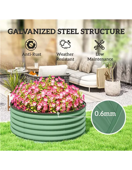 Outsunny Galvanised Raised Garden Bed with Safety Edging, Outdoor Raised Planter Box with Gloves, 120 x 120 x 43cm, Light Green