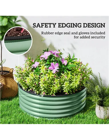 Outsunny Galvanised Raised Garden Bed with Safety Edging, Outdoor Raised Planter Box with Gloves, 120 x 120 x 43cm, Light Green