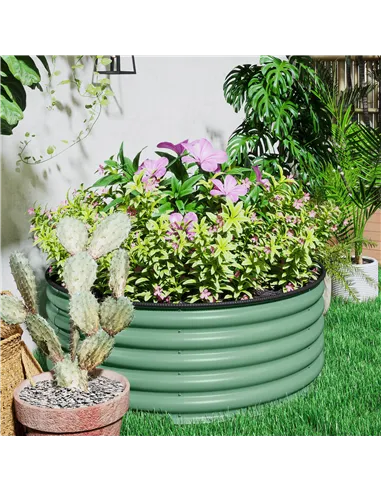 Outsunny Galvanised Raised Garden Bed with Safety Edging, Outdoor Raised Planter Box with Gloves, 120 x 120 x 43cm, Light Green