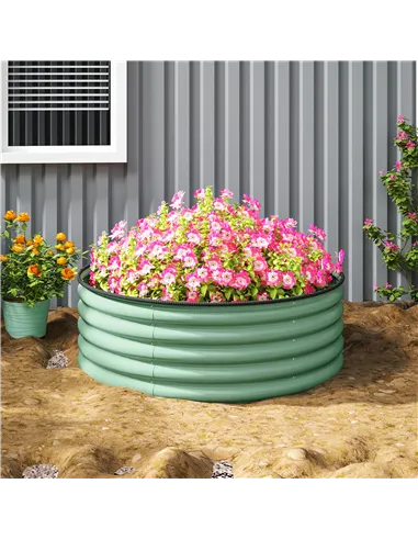 Outsunny Galvanised Raised Garden Bed with Safety Edging, Outdoor Raised Planter Box with Gloves, 120 x 120 x 43cm, Light Green