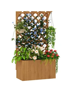 Outsunny Wooden Planter with Trellis, Freestanding Raised Garden Bed with Drainage Holes, Outdoor Planter Box with Liner for Veg