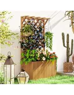 Outsunny Wooden Planter with Trellis, Freestanding Raised Garden Bed with Drainage Holes, Outdoor Planter Box with Liner for Veg 2