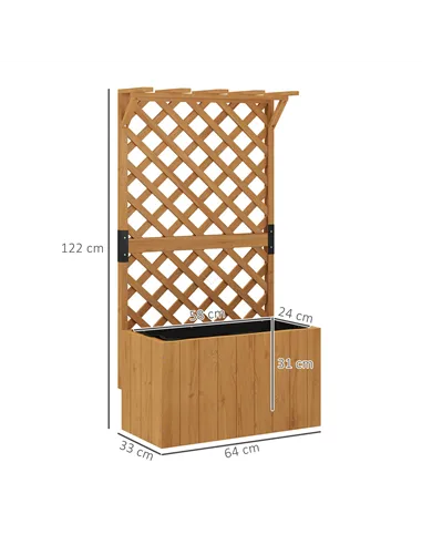 Outsunny Wooden Planter with Trellis, Freestanding Raised Garden Bed with Drainage Holes, Outdoor Planter Box with Liner for Veg