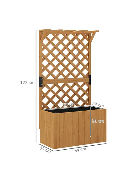 Outsunny Wooden Planter with Trellis, Freestanding Raised Garden Bed with Drainage Holes, Outdoor Planter Box with Liner for Veg