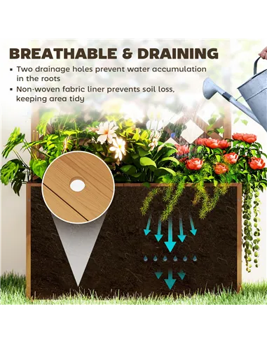 Outsunny Wooden Planter with Trellis, Freestanding Raised Garden Bed with Drainage Holes, Outdoor Planter Box with Liner for Veg