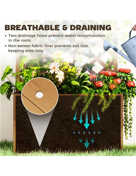 Outsunny Wooden Planter with Trellis, Freestanding Raised Garden Bed with Drainage Holes, Outdoor Planter Box with Liner for Veg