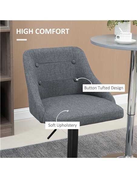 HOMCOM Modern Adjustable Bar Stools Set of 2, Swivel Fabric Barstools with Footrest, Armrests and Back, for Kitchen Counter and 