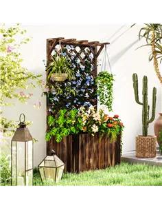 Outsunny Wooden Planter with Trellis, Freestanding Raised Garden Bed with Drainage Holes, Outdoor Planter Box with Liner for Veg 2