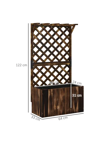 Outsunny Wooden Planter with Trellis, Freestanding Raised Garden Bed with Drainage Holes, Outdoor Planter Box with Liner for Veg