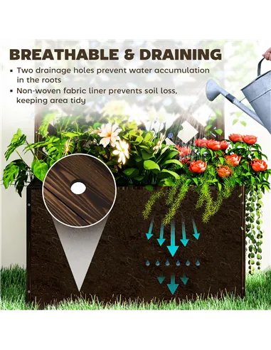 Outsunny Wooden Planter with Trellis, Freestanding Raised Garden Bed with Drainage Holes, Outdoor Planter Box with Liner for Veg