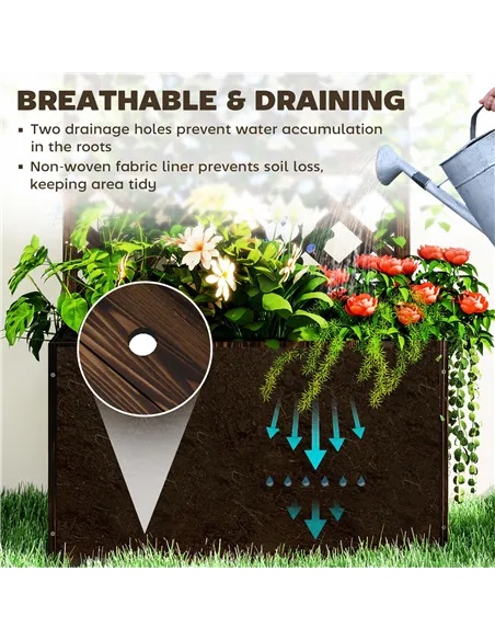 Outsunny Wooden Planter with Trellis, Freestanding Raised Garden Bed with Drainage Holes, Outdoor Planter Box with Liner for Veg