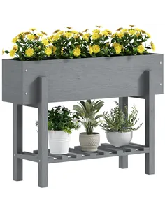 Outsunny Wooden Two-Tier Raised Planter - Grey
