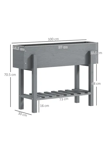 Outsunny Wooden Two-Tier Raised Planter - Grey