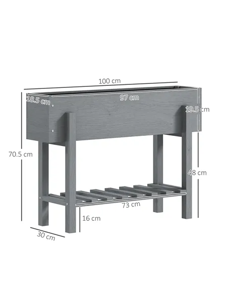 Outsunny Wooden Two-Tier Raised Planter - Grey