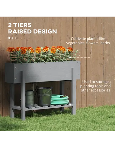 Outsunny Wooden Two-Tier Raised Planter - Grey