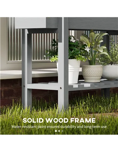 Outsunny Wooden Two-Tier Raised Planter - Grey