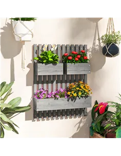 Outsunny Wall-mounted Wooden Garden Planters with Trellis, Drainage Holes and 3 Planter Boxes for Patio, Grey 2