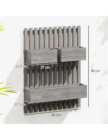 Outsunny Wall-mounted Wooden Garden Planters with Trellis, Drainage Holes and 3 Planter Boxes for Patio, Grey