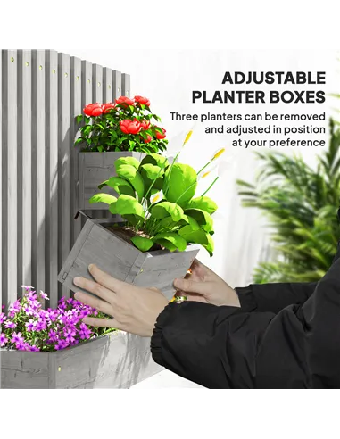 Outsunny Wall-mounted Wooden Garden Planters with Trellis, Drainage Holes and 3 Planter Boxes for Patio, Grey
