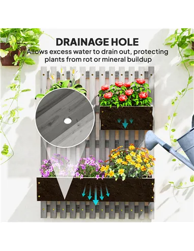 Outsunny Wall-mounted Wooden Garden Planters with Trellis, Drainage Holes and 3 Planter Boxes for Patio, Grey