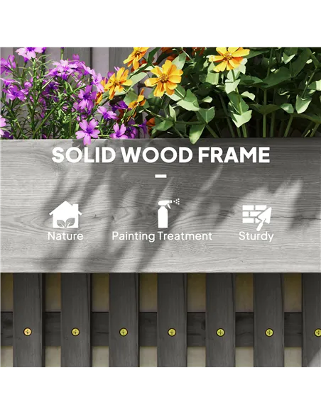 Outsunny Wall-mounted Wooden Garden Planters with Trellis, Drainage Holes and 3 Planter Boxes for Patio, Grey