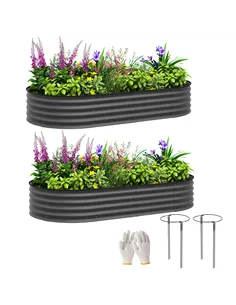 Outsunny Set of Two 181 x 93cm Steel Planters - Dark Grey