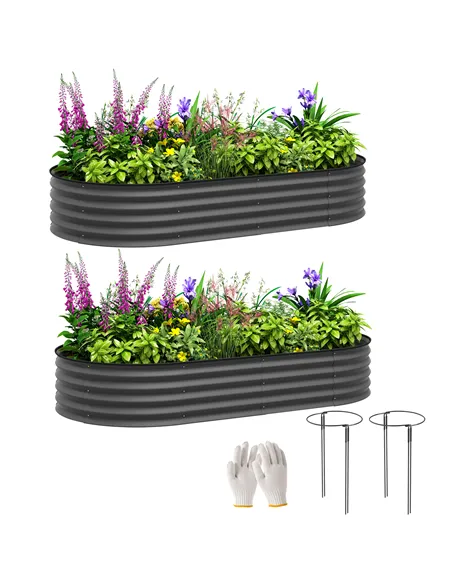 Outsunny Set of Two 181 x 93cm Steel Planters - Dark Grey
